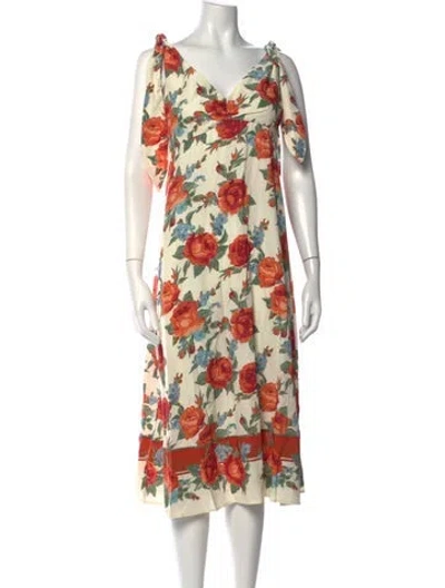 Pre-owned Sézane Floral Print Midi Length Dress W/ Tags In Neutrals