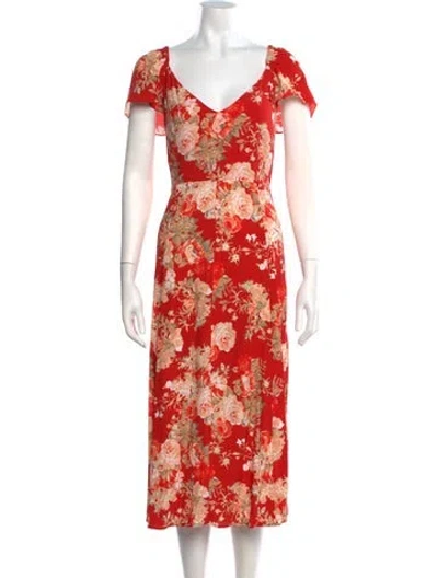 Pre-owned Sézane Floral Print Midi Length Dress W/ Tags In Red