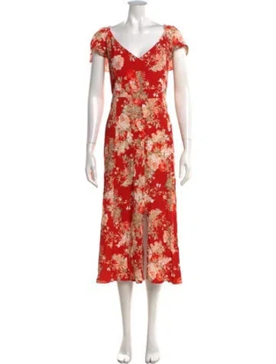 Pre-owned Sézane Floral Print Midi Length Dress W/ Tags In Red