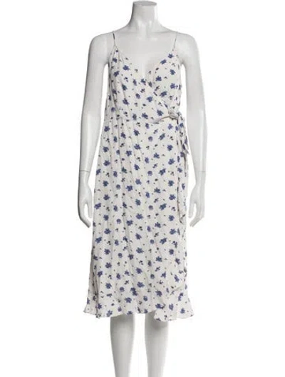 Pre-owned Sézane Floral Print Midi Length Dress In White