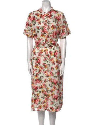 Pre-owned Sézane Floral Print Midi Length Dress In White