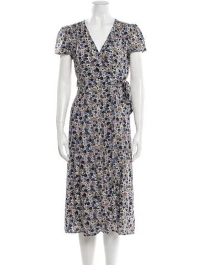 Pre-owned Sézane Floral Print Midi Length Dress In White