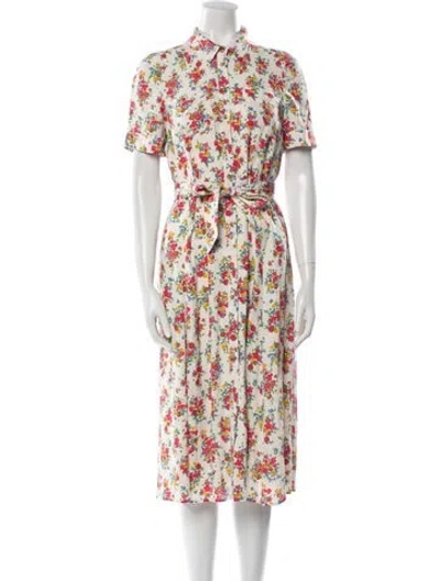 Pre-owned Sézane Floral Print Midi Length Dress In White