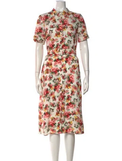 Pre-owned Sézane Floral Print Midi Length Dress In White