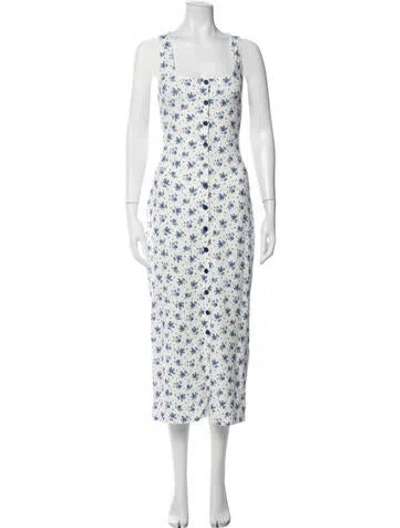 Pre-owned Sézane Floral Print Midi Length Dress In White