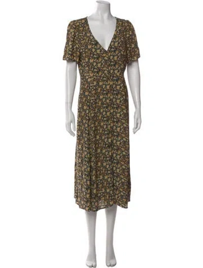 Pre-owned Sézane Floral Print Midi Length Dress In Yellow