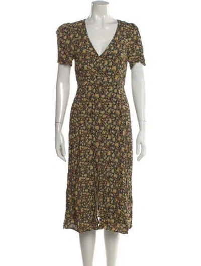 Pre-owned Sézane Floral Print Midi Length Dress In Yellow