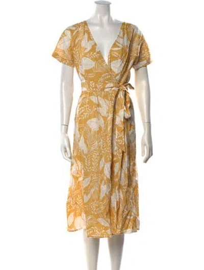Pre-owned Sézane Floral Print Midi Length Dress In Yellow