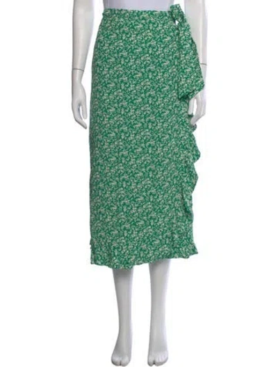 Pre-owned Sézane Floral Print Midi Length Skirt In Green
