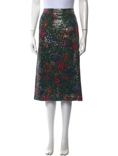 Pre-owned Sézane Floral Print Midi Length Skirt In Green