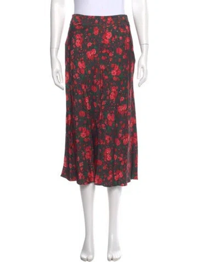 Pre-owned Sézane Floral Print Midi Length Skirt W/ Tags In Red