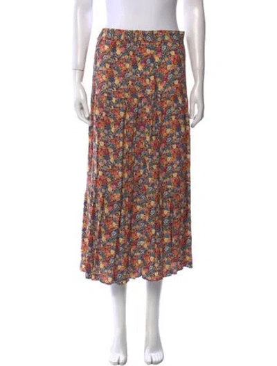 Pre-owned Sézane Floral Print Midi Length Skirt In Yellow