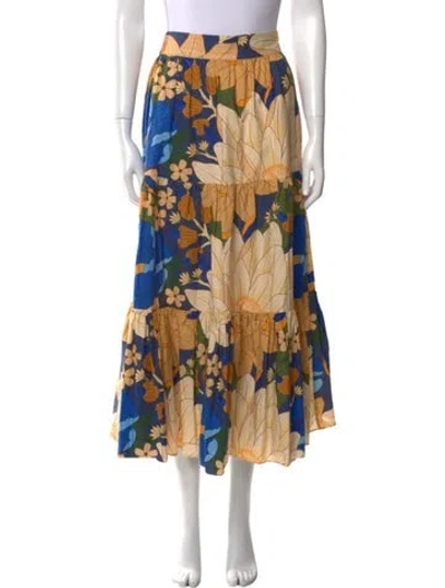 Pre-owned Sézane Floral Print Midi Length Skirt In Yellow