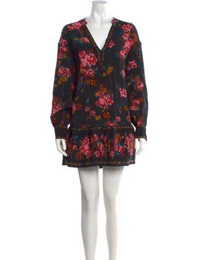 Pre-owned Sézane Floral Print Mini Dress In Black