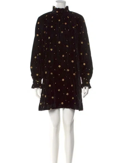 Pre-owned Sézane Floral Print Mini Dress In Black