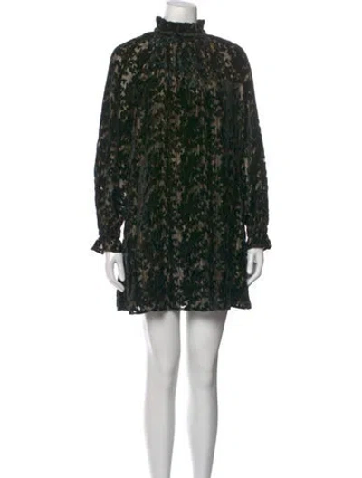 Pre-owned Sézane Floral Print Mini Dress In Black/green
