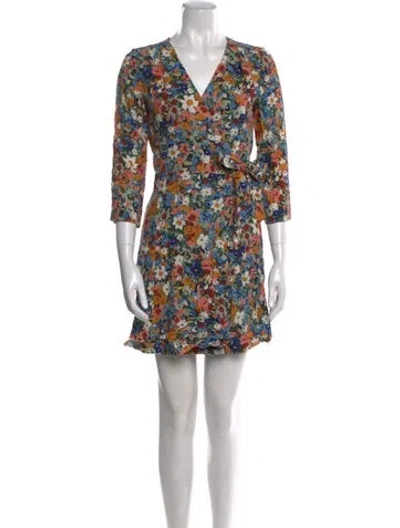 Pre-owned Sézane Floral Print Mini Dress In Blue