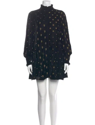 Pre-owned Sézane Floral Print Mini Dress In Blue