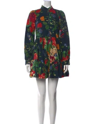 Pre-owned Sézane Floral Print Mini Dress In Blue