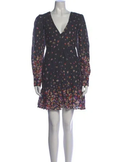 Pre-owned Sézane Floral Print Mini Dress In Gray