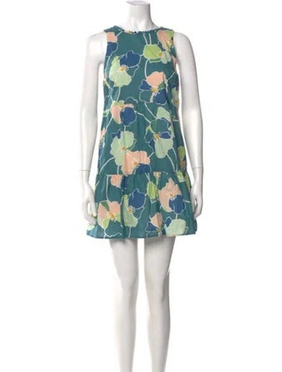 Pre-owned Sézane Floral Print Mini Dress In Green