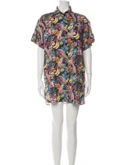 Pre-owned Sézane Floral Print Mini Dress In Green