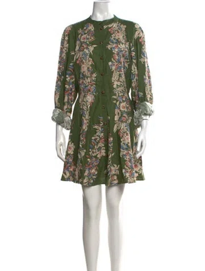 Pre-owned Sézane Floral Print Mini Dress In Green