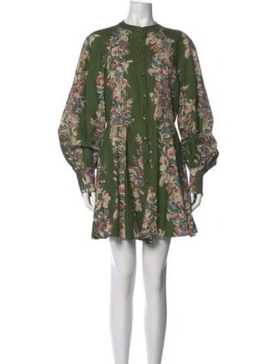 Pre-owned Sézane Floral Print Mini Dress W/ Tags In Green