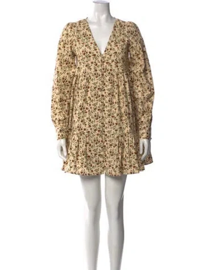 Pre-owned Sézane Floral Print Mini Dress W/ Tags In Neutral