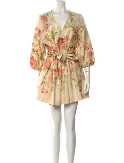 Pre-owned Sézane Floral Print Mini Dress W/ Tags In Neutrals/red