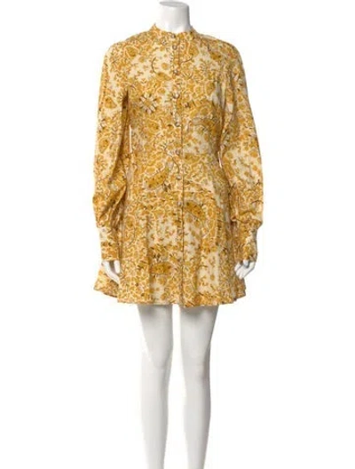 Pre-owned Sézane Floral Print Mini Dress W/ Tags In Yellow