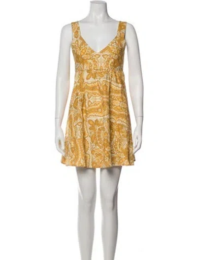Pre-owned Sézane Floral Print Mini Dress W/ Tags In Yellow