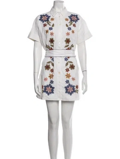 Pre-owned Sézane Floral Print Mini Dress In White