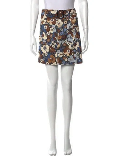 Pre-owned Sézane Floral Print Mini Skirt In Green