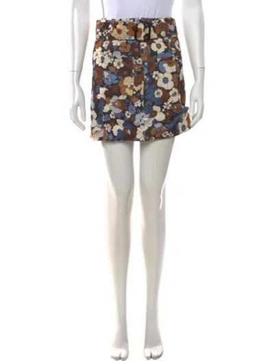 Pre-owned Sézane Floral Print Mini Skirt In White