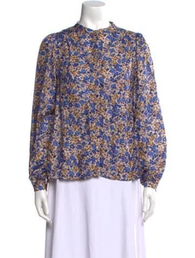 Pre-owned Sézane Floral Print Mock Neck Blouse In Blue