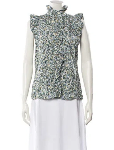 Pre-owned Sézane Floral Print Mock Neck Blouse In Blue