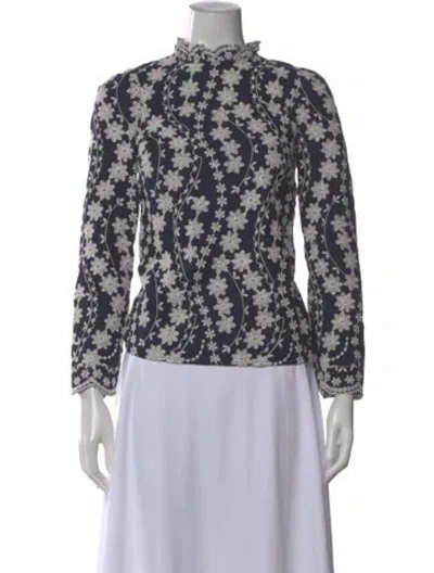 Pre-owned Sézane Floral Print Mock Neck Blouse In Blue