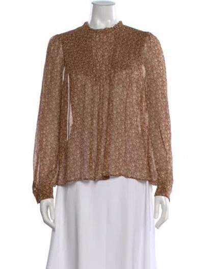 Pre-owned Sézane Floral Print Mock Neck Blouse In Brown