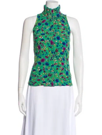 Pre-owned Sézane Floral Print Mock Neck Blouse In Green