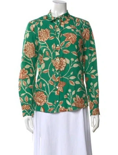 Pre-owned Sézane Floral Print Mock Neck Blouse In Green