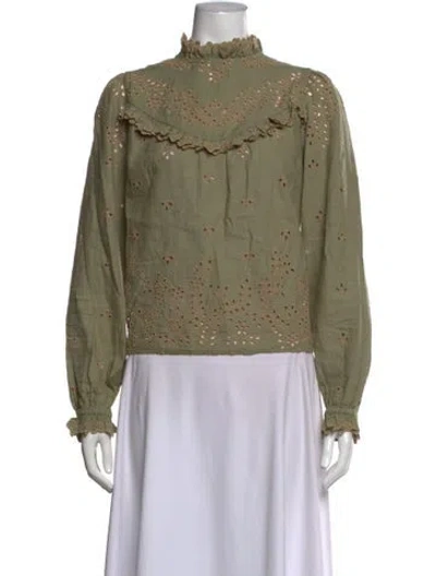 Pre-owned Sézane Floral Print Mock Neck Blouse In Green