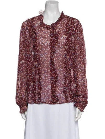 Pre-owned Sézane Floral Print Mock Neck Blouse In Multi