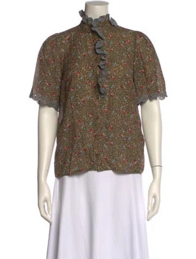 Pre-owned Sézane Floral Print Mock Neck Blouse In Multi