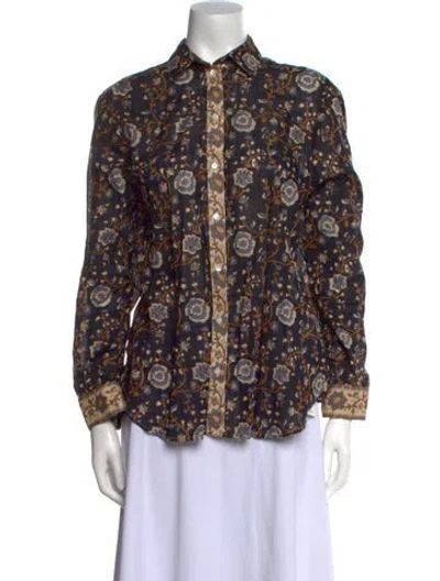 Pre-owned Sézane Floral Print Mock Neck Blouse In Multi