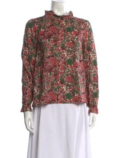 Pre-owned Sézane Floral Print Mock Neck Blouse In Neutrals/pink