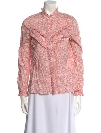 Pre-owned Sézane Floral Print Mock Neck Blouse In Pink