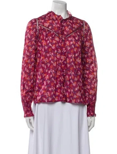 Pre-owned Sézane Floral Print Mock Neck Blouse In Red