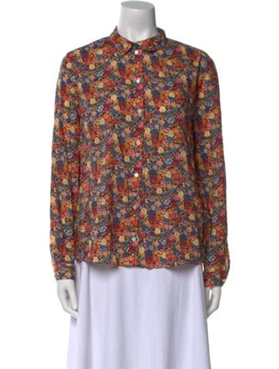 Pre-owned Sézane Floral Print Mock Neck Blouse W/ Tags In Blue