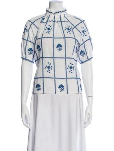 Pre-owned Sézane Floral Print Mock Neck Blouse In White